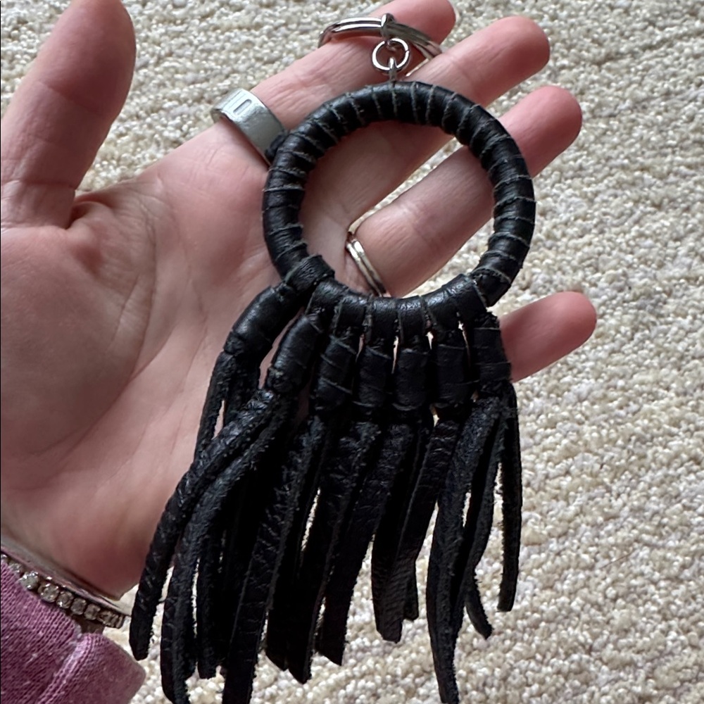Rebecca Minkoff Black Leather Dream Catcher Tassel Keychain - Picture 4 of 5
